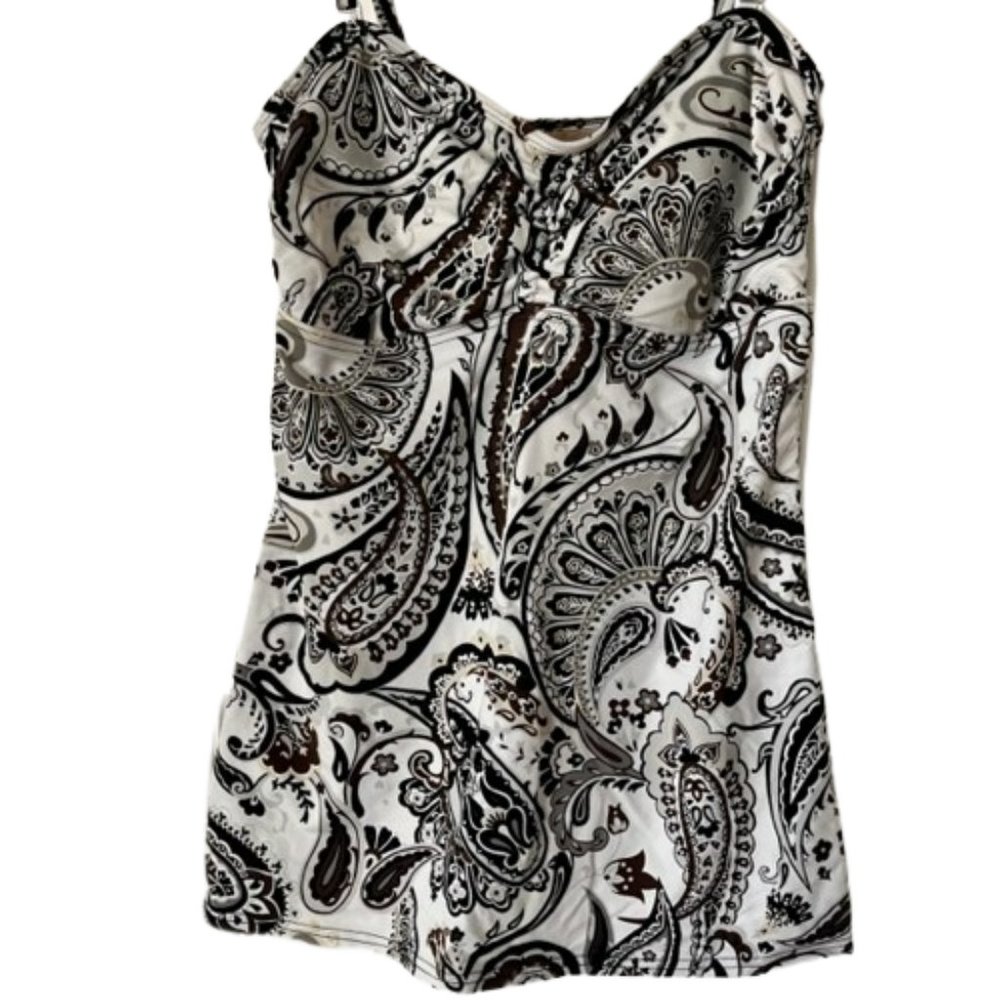 Lands' End B/W Paisley Adjustable Tankini - Black/White - 10 - Picture 3 of 9